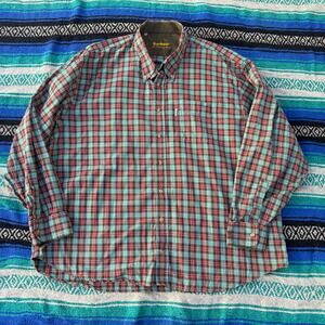 Men's Barbour Red Green Plaid The Country Long Sleeve Button Up Shirt Sz 2XL XXL